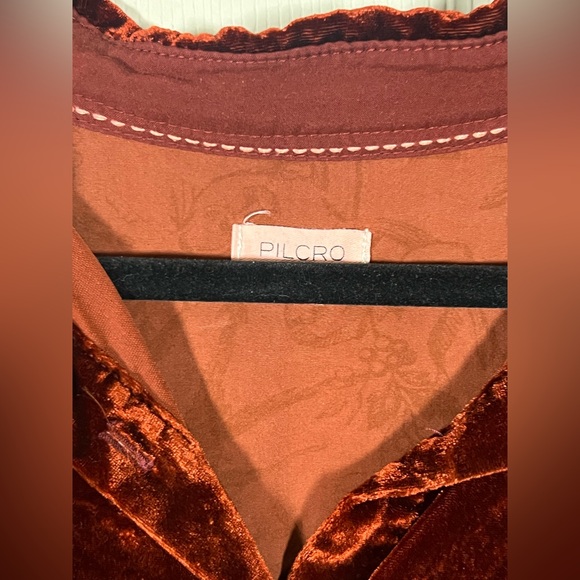 Pilcro by Anthropologie Burnt Orange Velvet Button Down Shirt XL - Picture 4 of 4